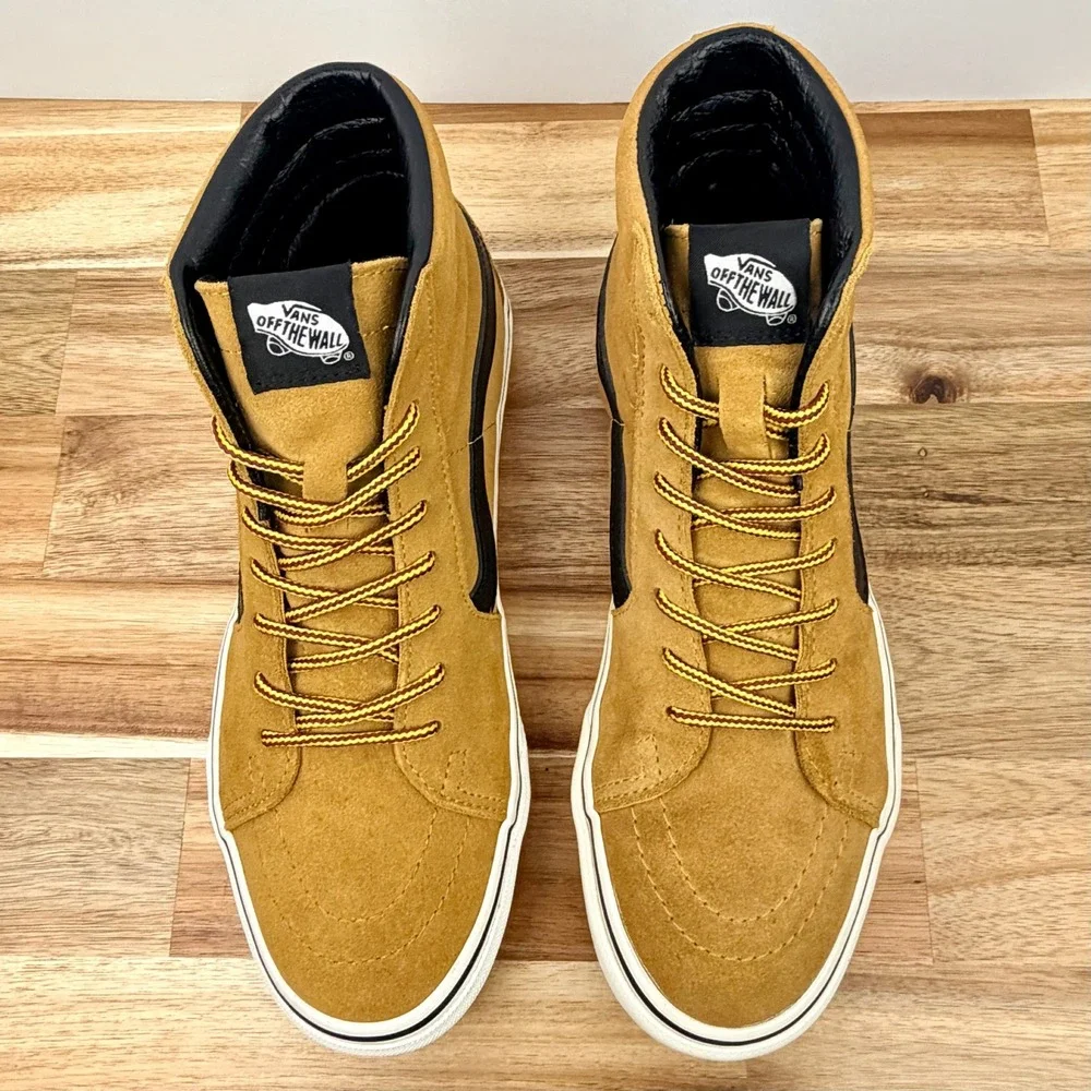 Vans Sk8-Hi Suede Mustard Yellow Black High Top Sneakers Mens 7.5 Womens 9 - Picture 2 of 9